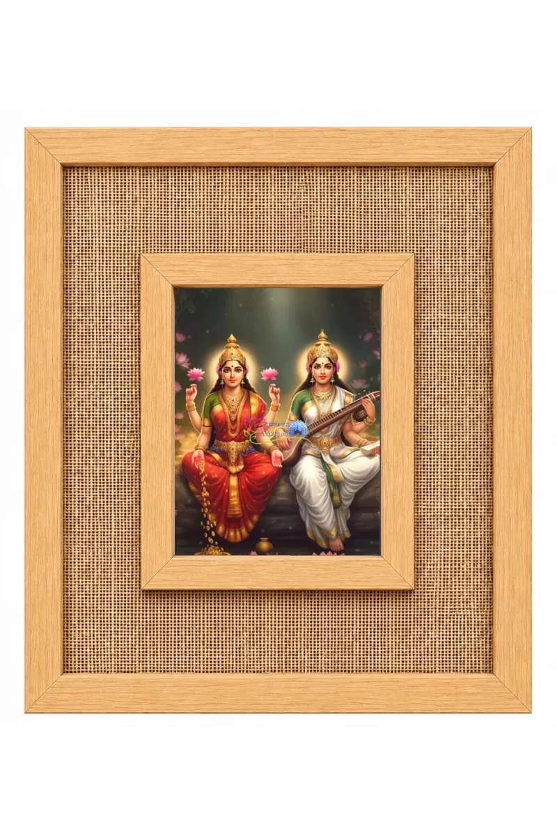 Goddess Lakhmi And Swaraswati Laminated Jute Wall Photo Frame, 14 X 16 Inch (F174640)