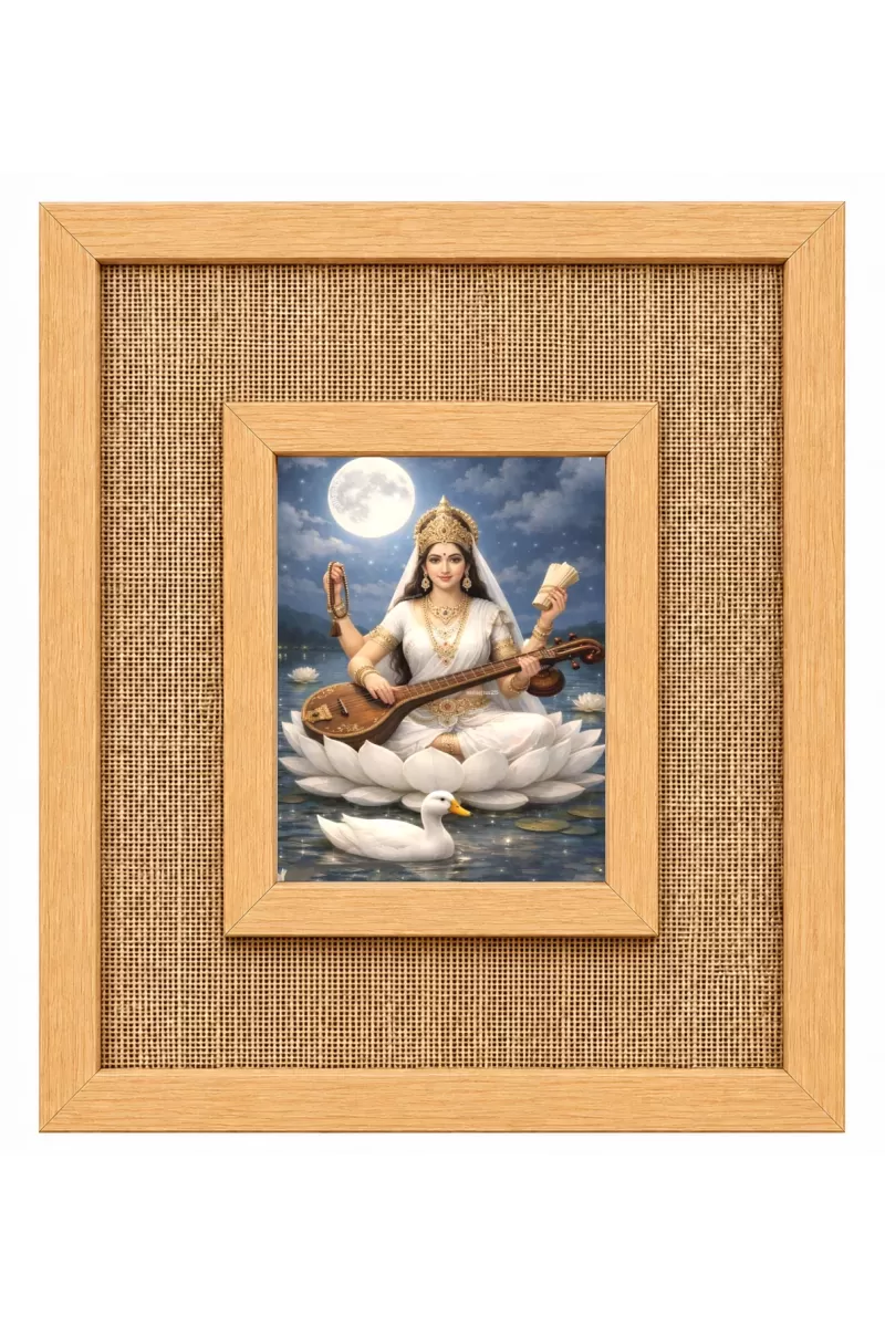 Goddess Saraswati Laminated Jute Wall Photo Frame, 14 X 16 Inch (F174643)