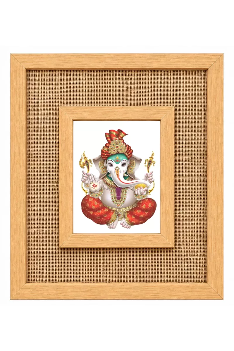 Lord Ganesha Laminated Jute Wall Photo Frame, 14 X 16 Inch (F174644)