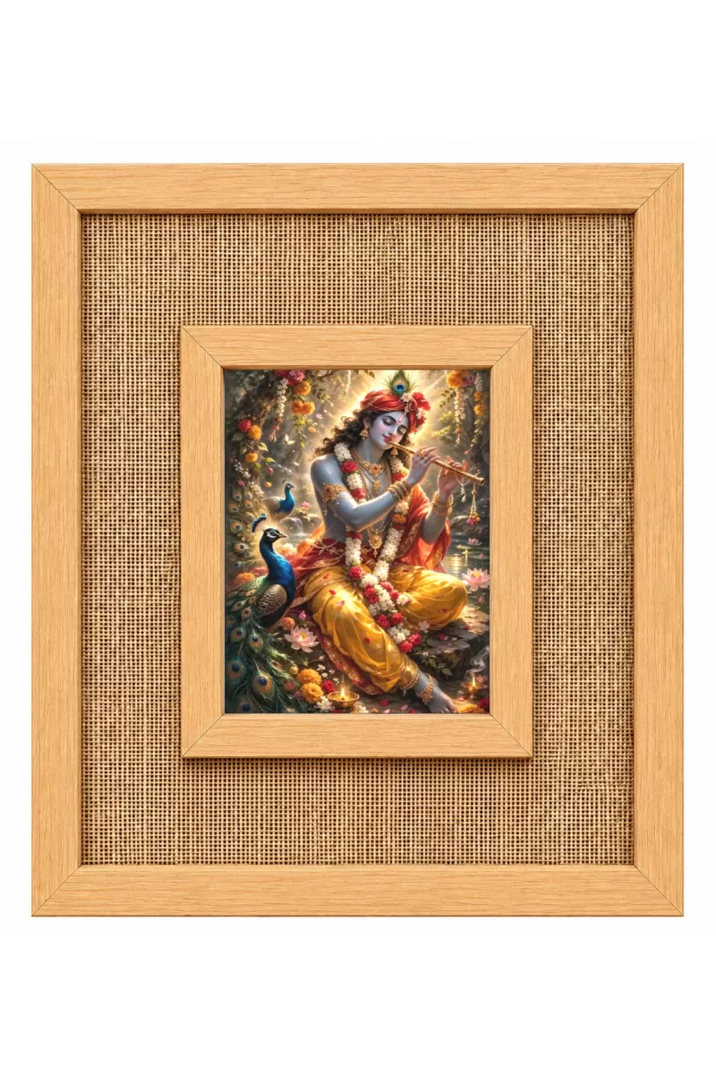 Lord Krishna Laminated Jute Wall Photo Frame, 14 X 16 Inch (F174645)
