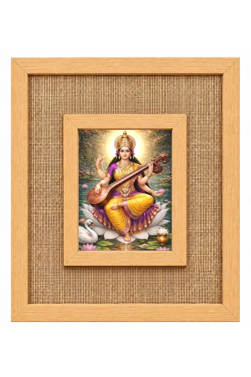 Goddess Saraswati Laminated Jute Wall Photo Frame, 14 X 16 Inch (F174652)