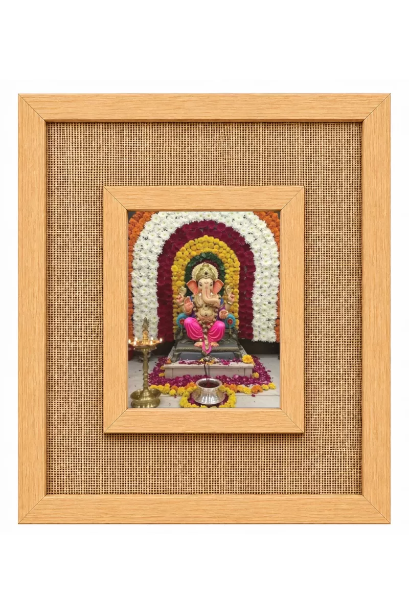 Lord Ganesha Laminated Jute Wall Photo Frame, 14 X 16 Inch (F174661)