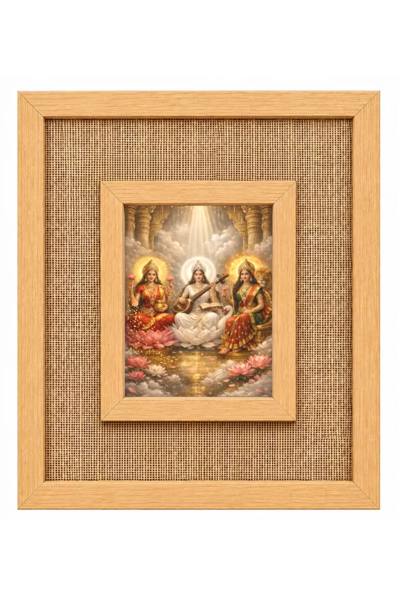 Goddes And Swaraswati Laminated Jute Wall Photo Frame, 14 X 16 Inch (F174667)