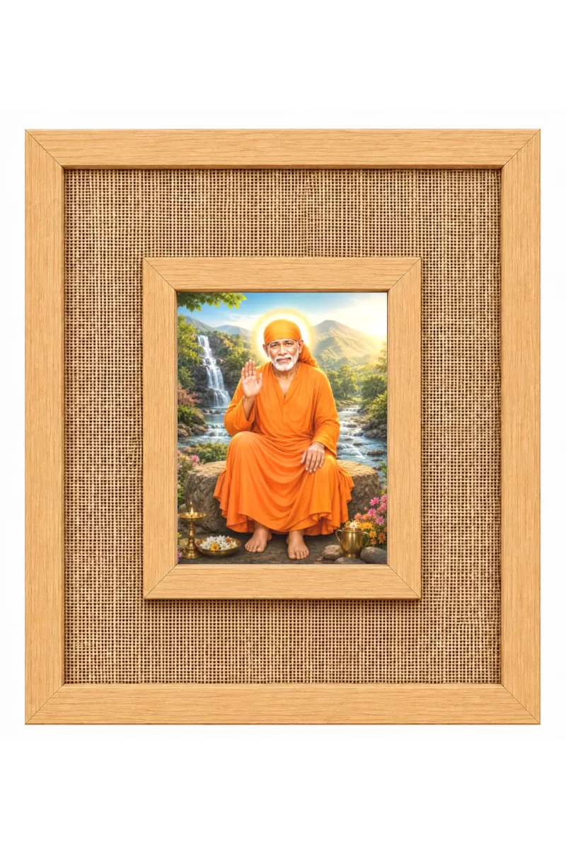 Sai Baba Laminated Jute Wall Photo Frame, 14 X 16 Inch (F174675)