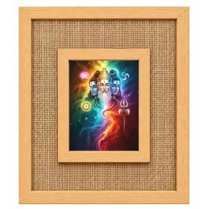 Lord Brammha Vishnu Maheswar Laminated Jute Wall Photo Frame, 14 X 16 Inch (F174691)