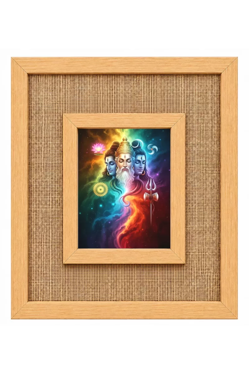 Lord Brammha Vishnu Maheswar Laminated Jute Wall Photo Frame, 14 X 16 Inch (F174691)