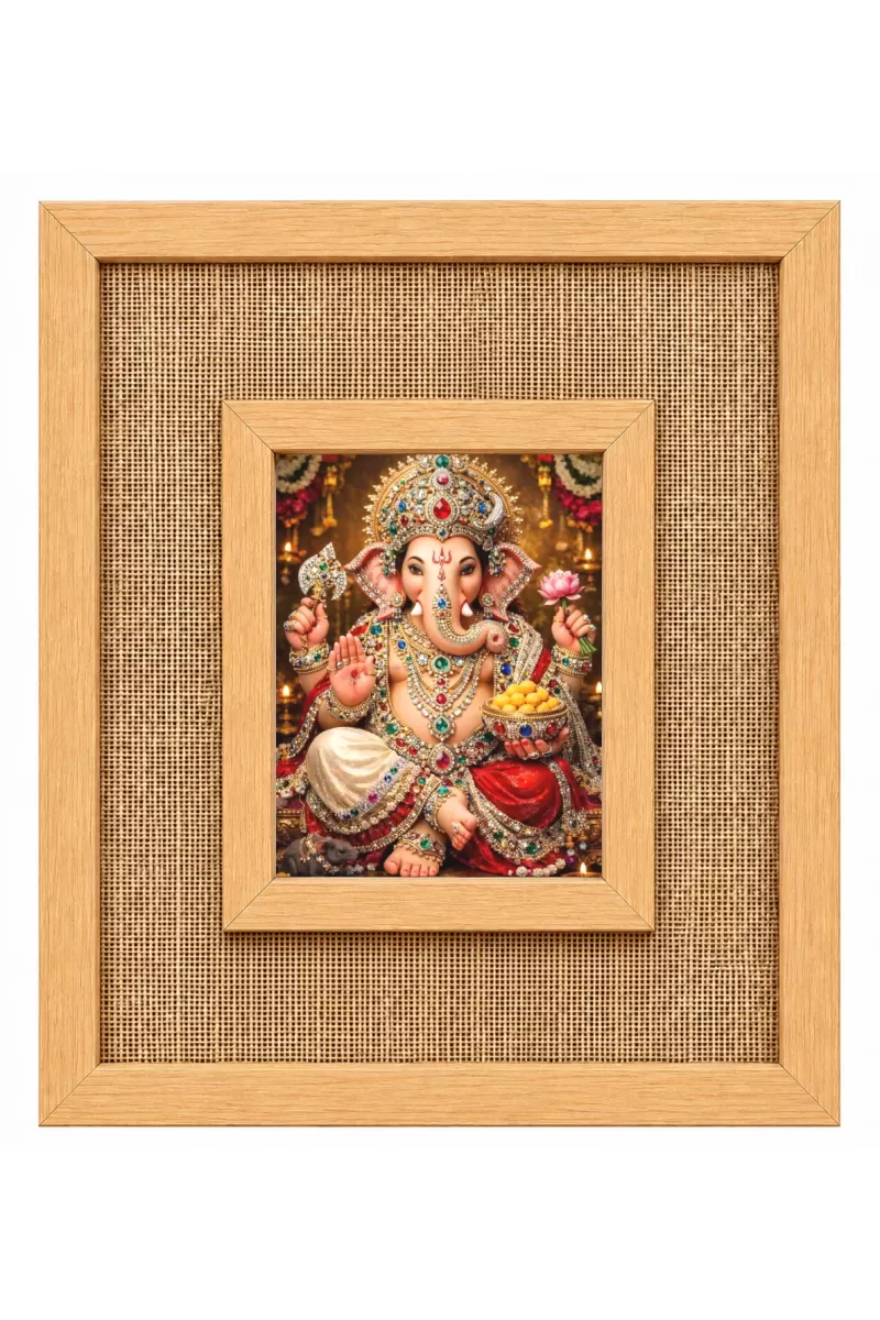 Lord Ganesha Laminated Jute Wall Photo Frame, 14 X 16 Inch (F174711)