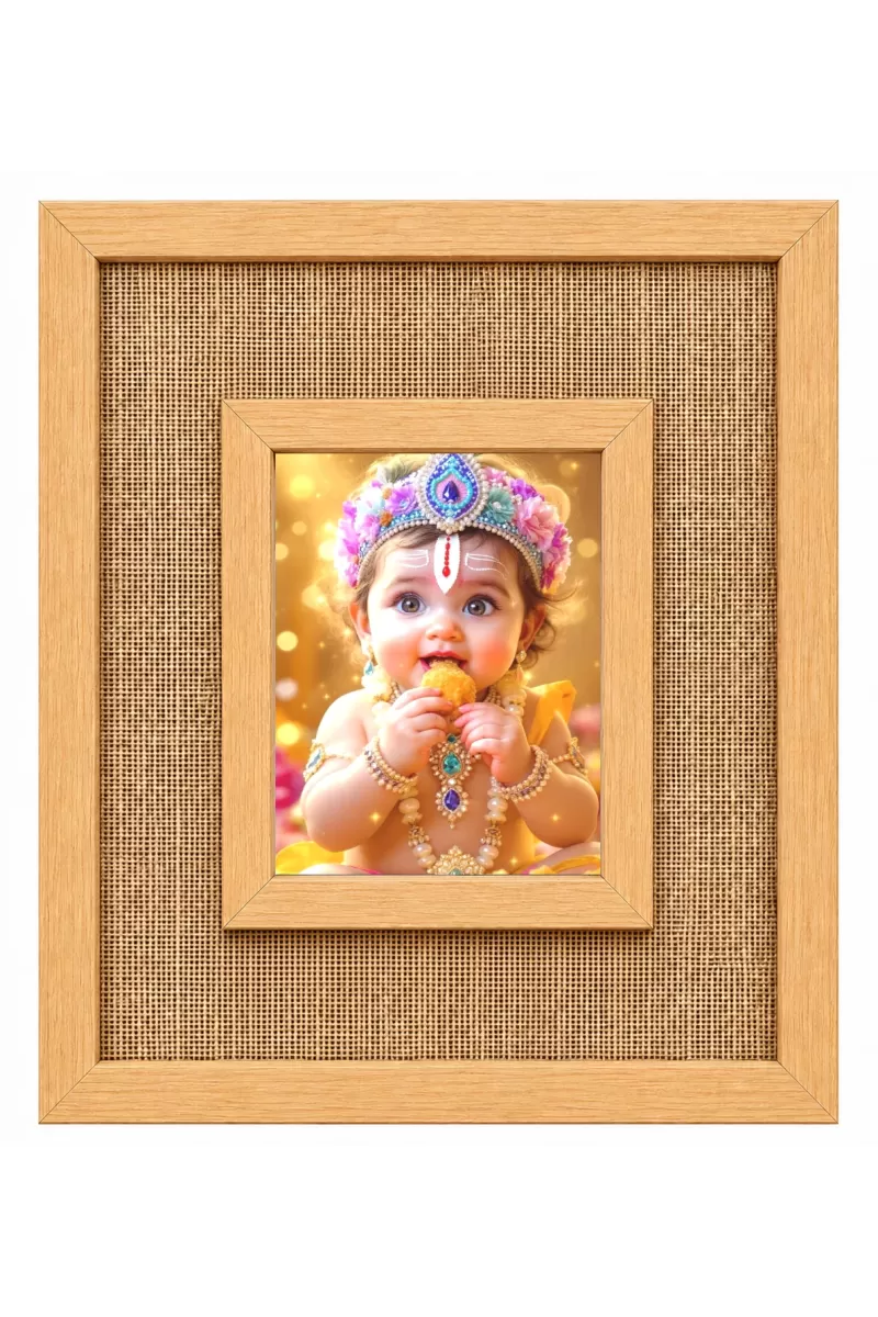 Baby Krishna Laminated Jute Wall Photo Frame, 14 X 16 Inch (F174715)