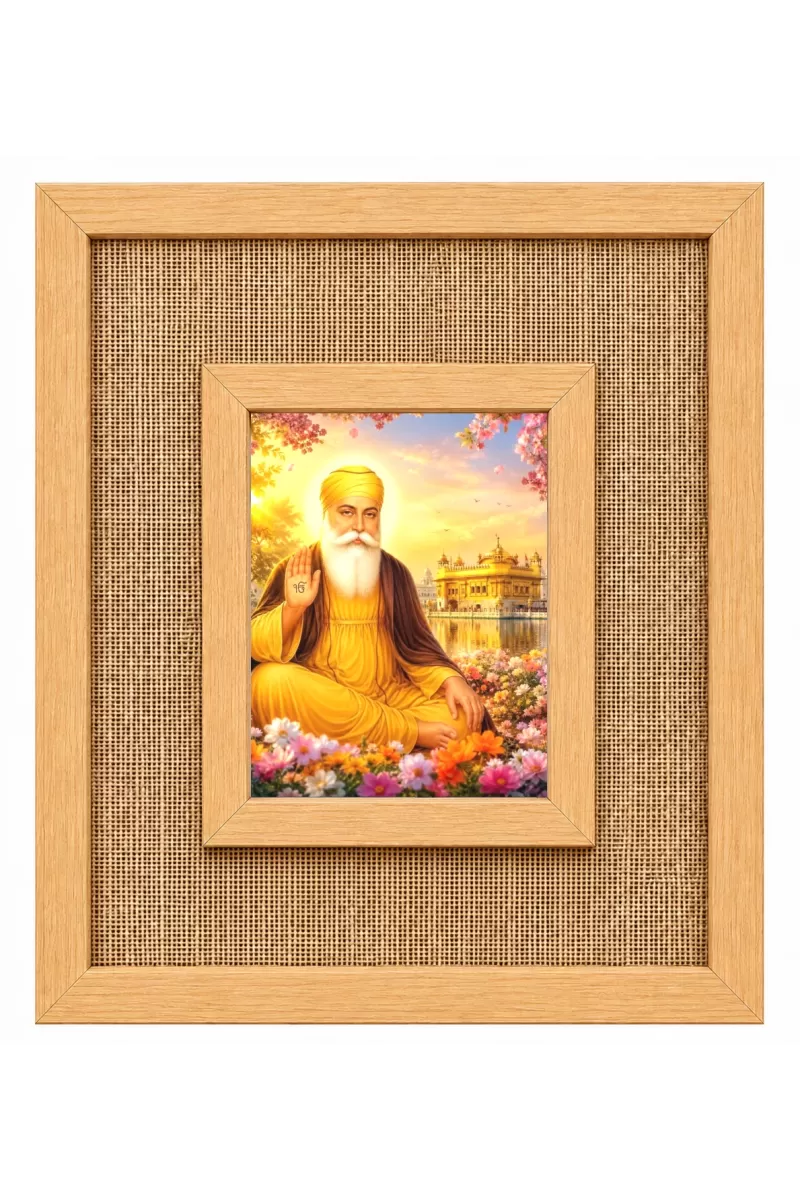 Guru Nanak Dev Ji Laminated Jute Wall Photo Frame, 14 X 16 Inch (F174772)