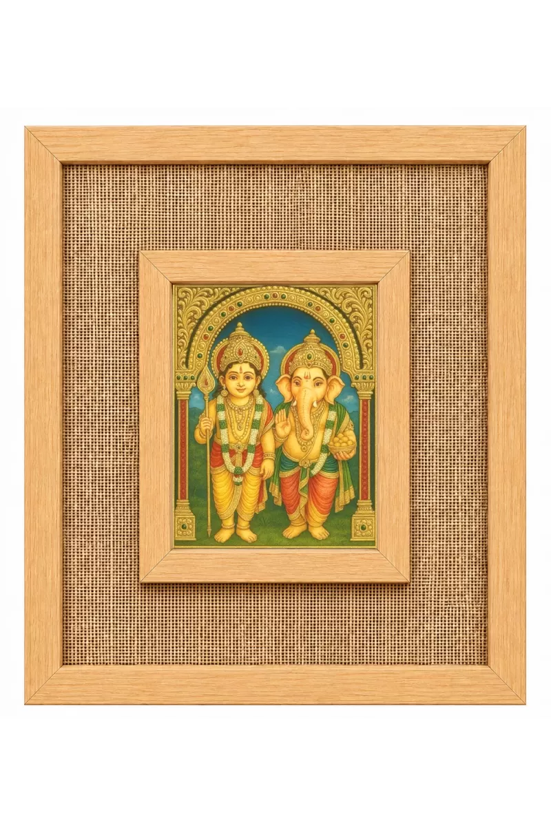 Lord Ganesh Laminated Jute Wall Photo Frame, 14 X 16 Inch (F174781)