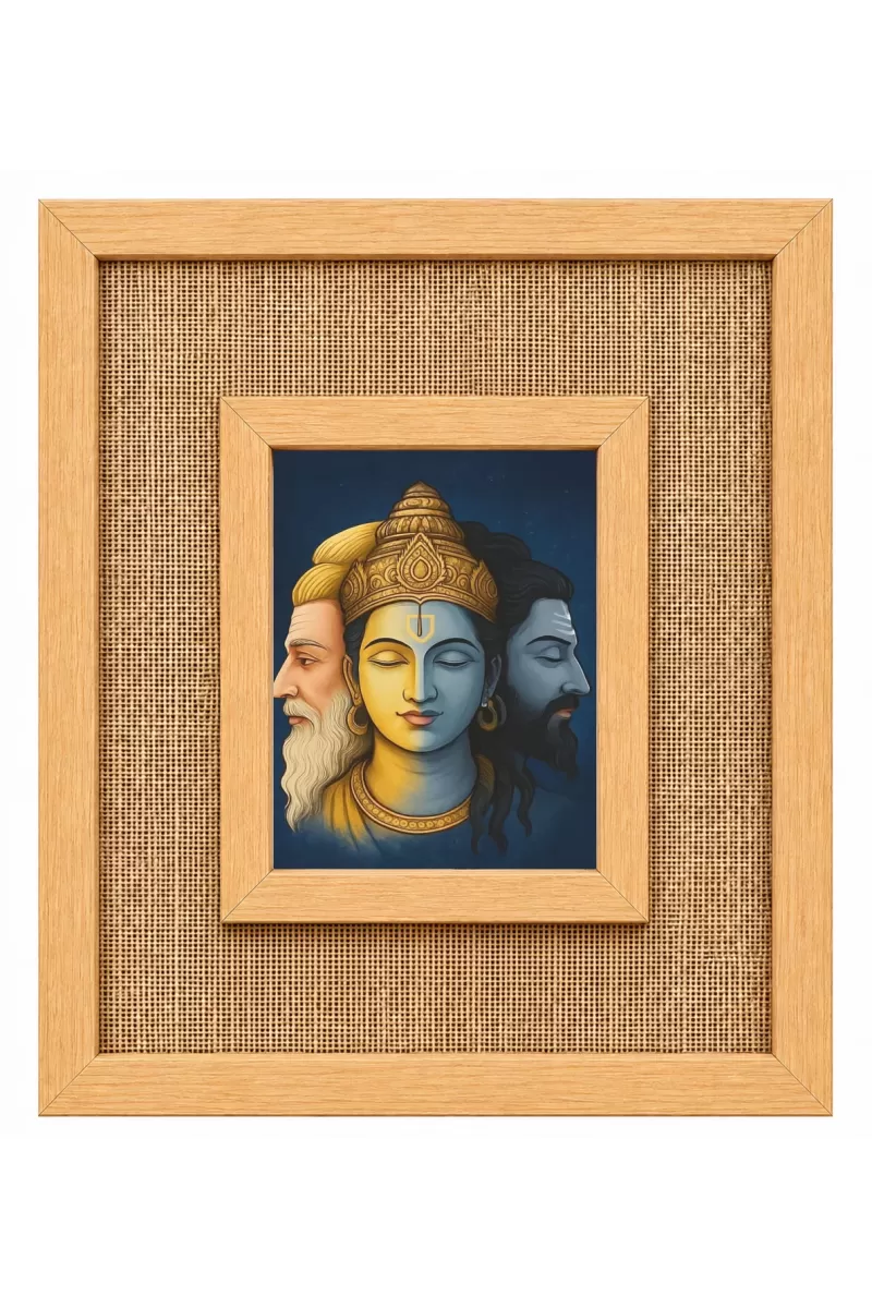 Brammha Vishnu Maheshwar Laminated Jute Wall Photo Frame, 14 X 16 Inch (F174806)