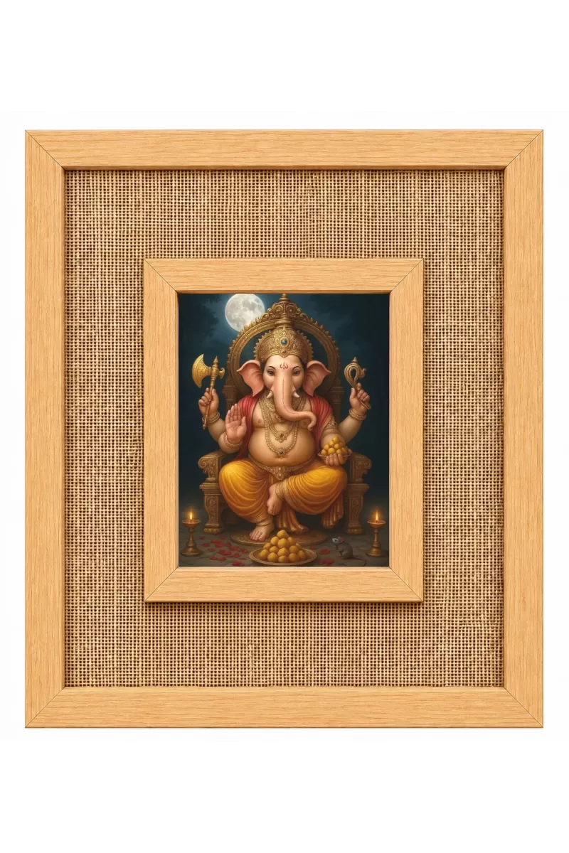 Lord Ganesha Laminated Jute Wall Photo Frame, 14 X 16 Inch (F174817)