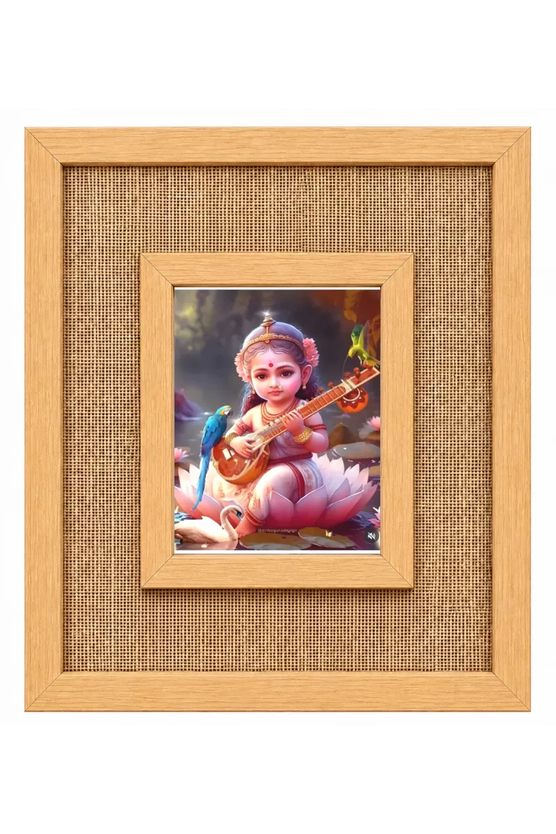 Goddess Saraswati Laminated Jute Wall Photo Frame, 14 X 16 Inch (F174819)