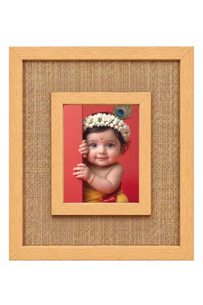Baby Krishna Laminated Jute Wall Photo Frame, 14 X 16 Inch (F174821)