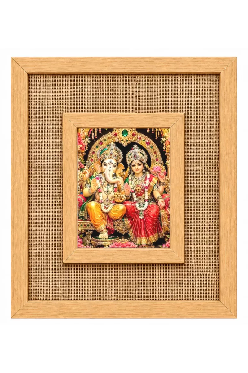 God Ganesh  And Lakshmi Laminated Jute Wall Photo Frame, 14 X 16 Inch (F174823)