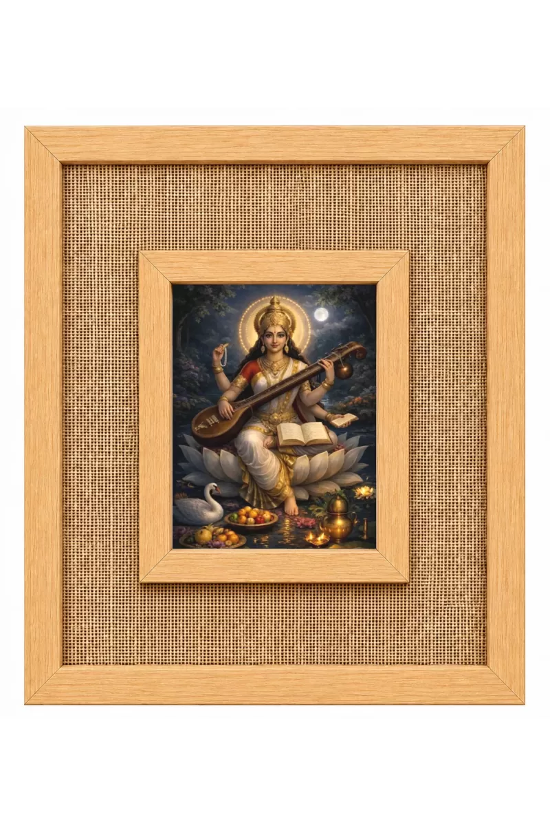 Goddess Saraswati Laminated Jute Wall Photo Frame, 14 X 16 Inch (F174827)