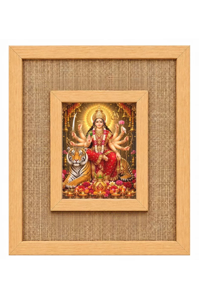 Durga Maa Laminated Jute Wall Photo Frame, 14 X 16 Inch (F174832)