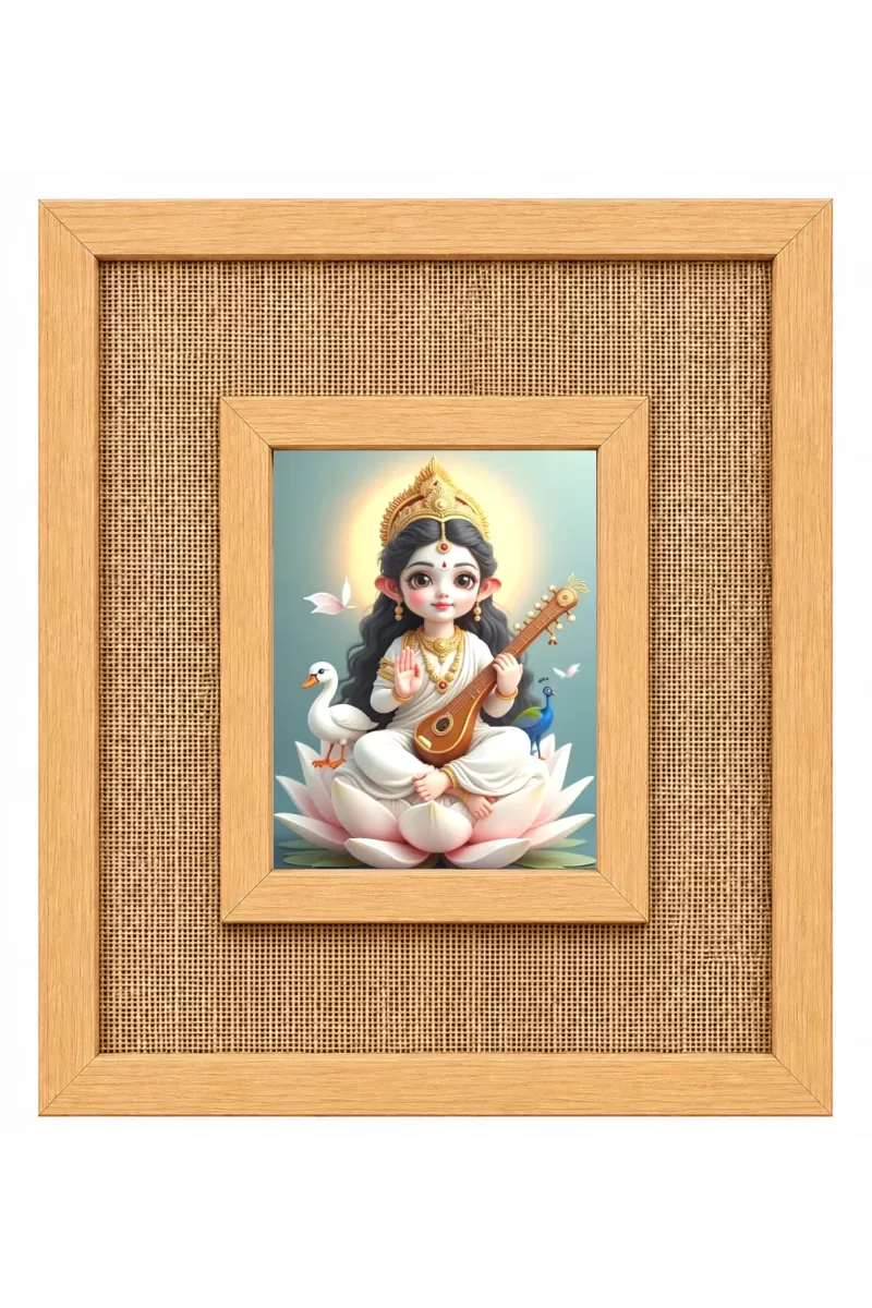 Goddess Saraswati Laminated Jute Wall Photo Frame, 14 X 16 Inch (F174837)