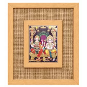 Lakshmi Ganesha Laminated Jute Wall Photo Frame, 14 X 16 Inch (F174841)