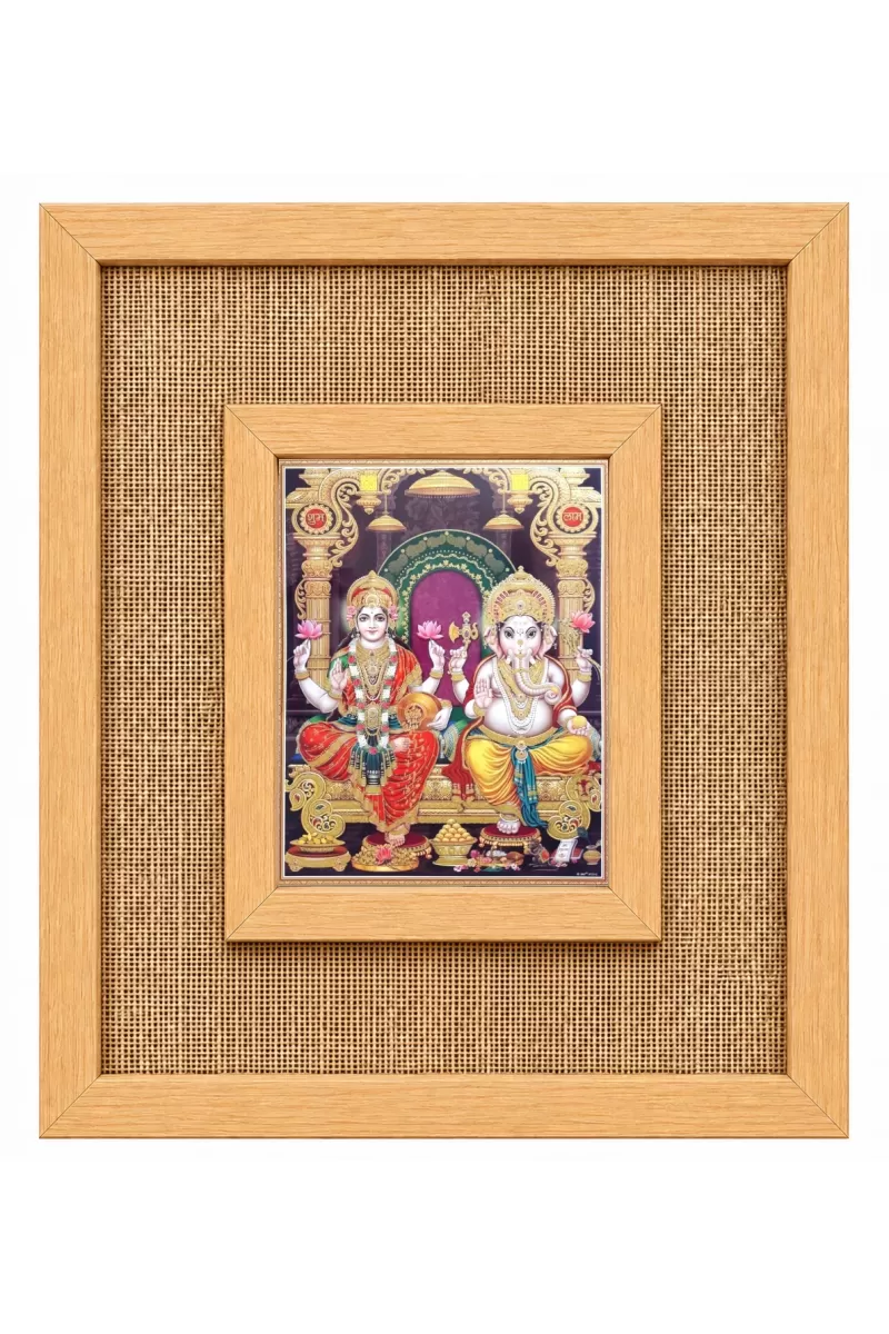 Lakshmi Ganesha Laminated Jute Wall Photo Frame, 14 X 16 Inch (F174841)