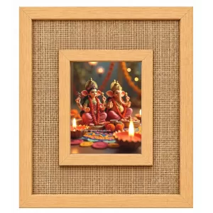 Lakshmi Ganesha Laminated Jute Wall Photo Frame, 14 X 16 Inch (F174843)