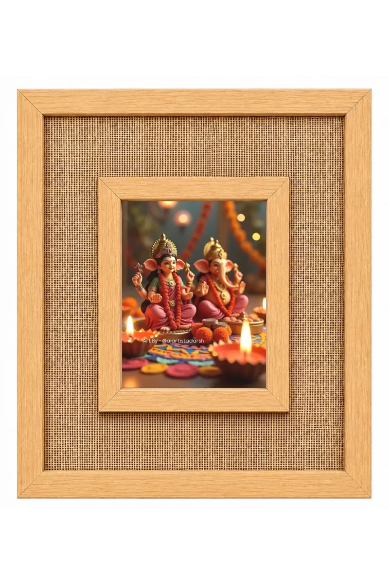 Lakshmi Ganesha Laminated Jute Wall Photo Frame, 14 X 16 Inch (F174843)