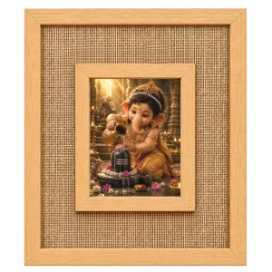 Lord Ganesha Laminated Jute Wall Photo Frame, 14 X 16 Inch (F174851)