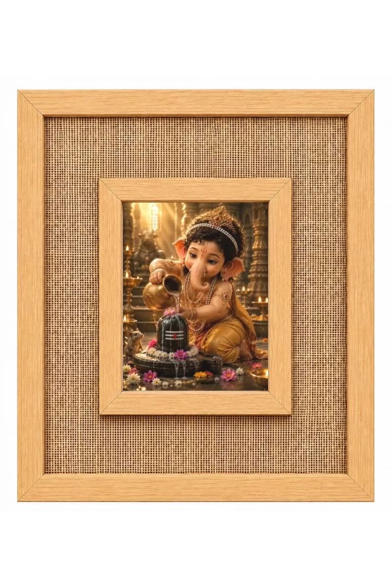 Lord Ganesha Laminated Jute Wall Photo Frame, 14 X 16 Inch (F174851)