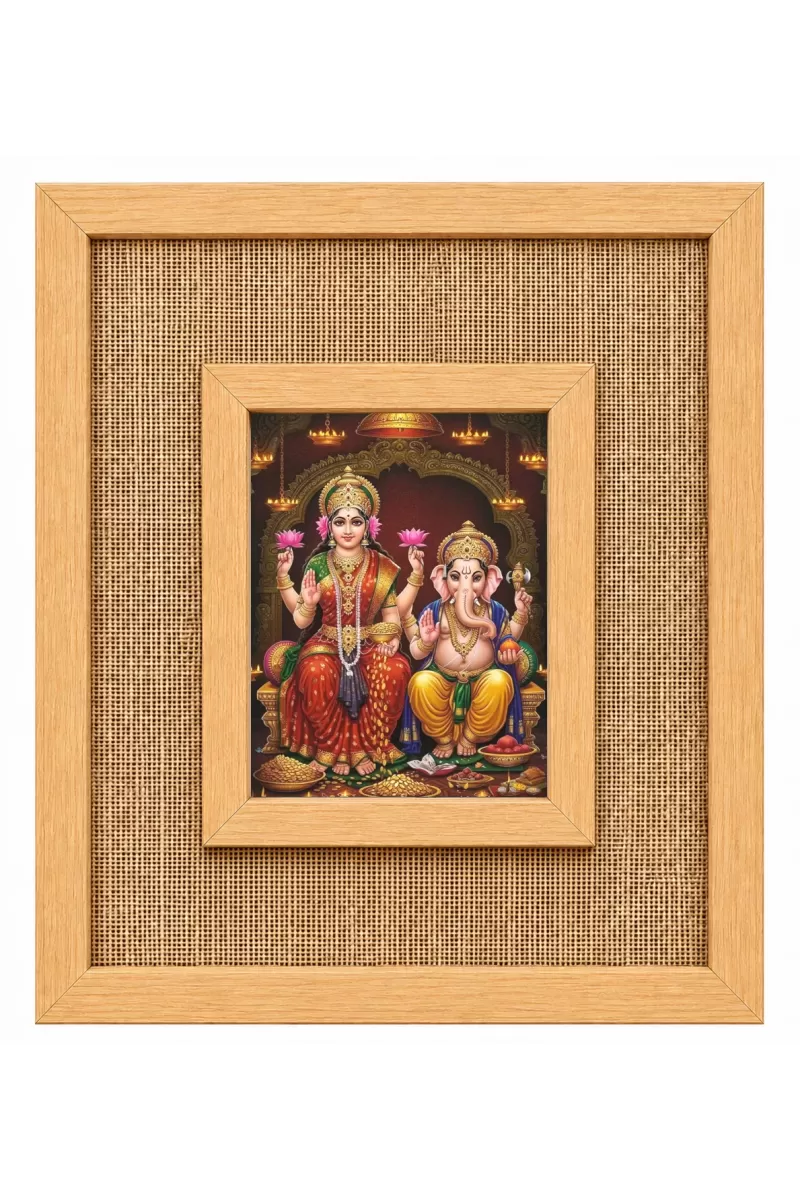 Lakshmi Ganesha Laminated Jute Wall Photo Frame, 14 X 16 Inch (F174864)