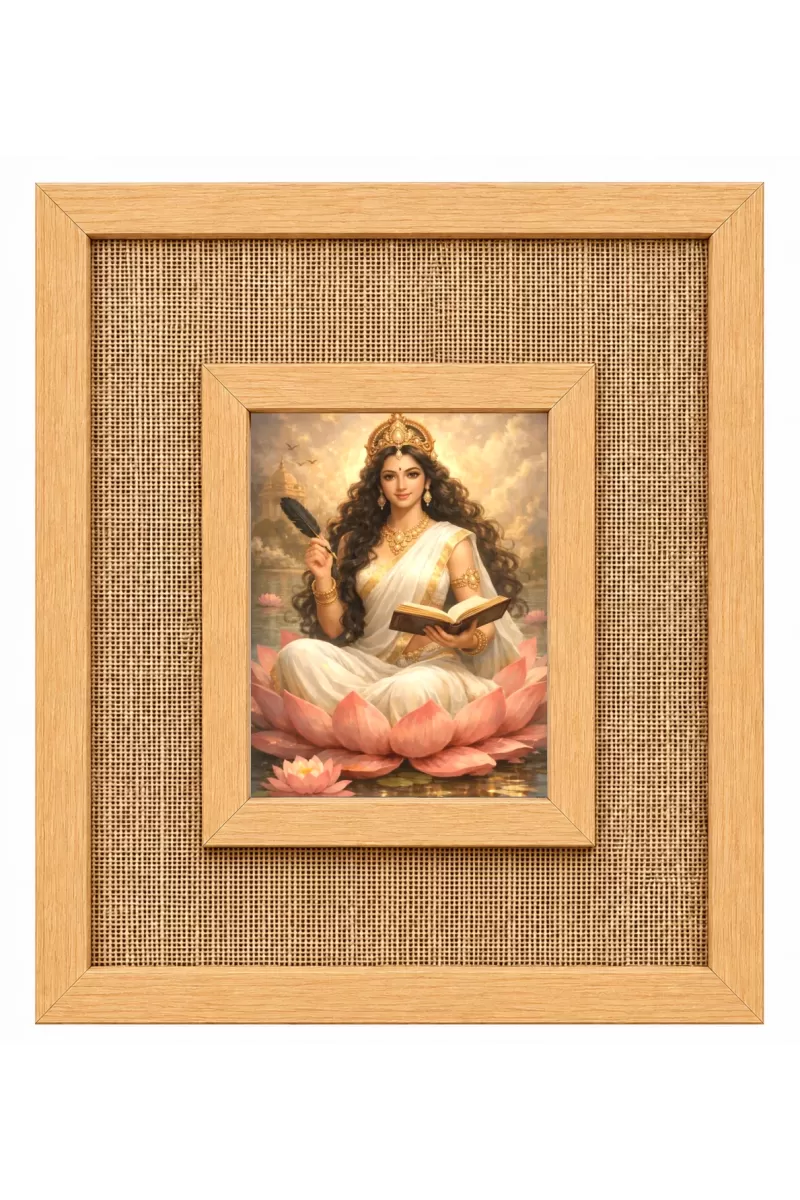 Goddess Saraswati Laminated Jute Wall Photo Frame, 14 X 16 Inch (F174888)