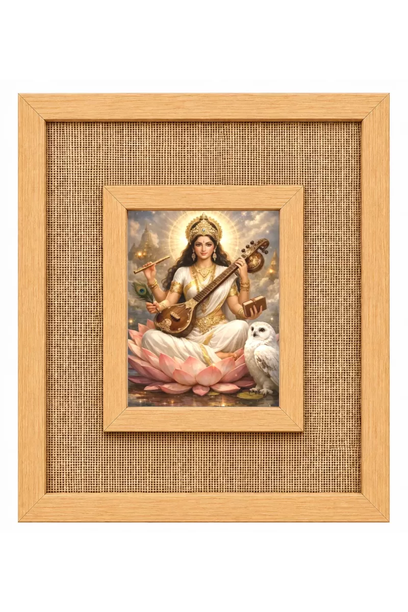 Goddess Saraswati Laminated Jute Wall Photo Frame, 14 X 16 Inch (F174902)
