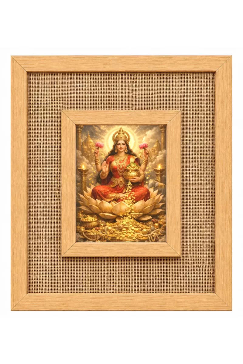 Goddess Lakshmi Laminated Jute Wall Photo Frame, 14 X 16 Inch (F174908)
