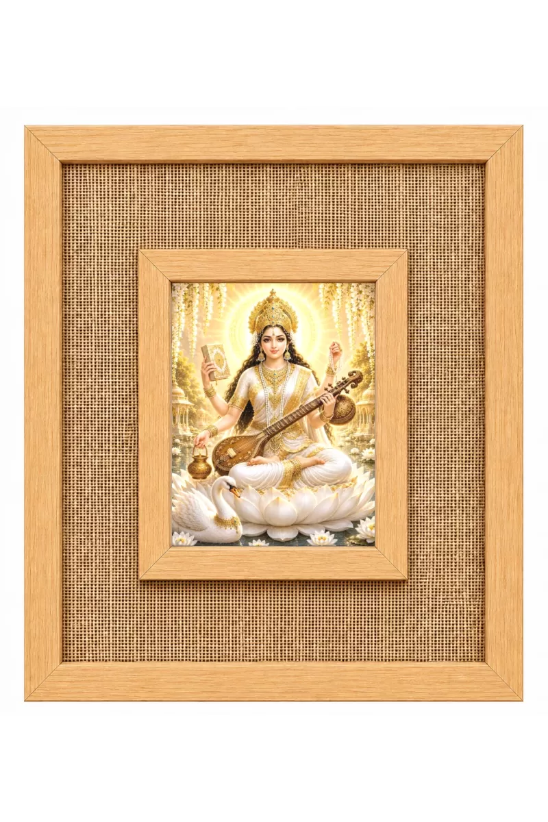 Goddess Saraswati Laminated Jute Wall Photo Frame, 14 X 16 Inch (F174911)