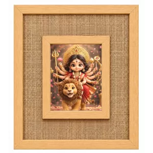 Durga Maa Laminated Jute Wall Photo Frame, 14 X 16 Inch (F174915)