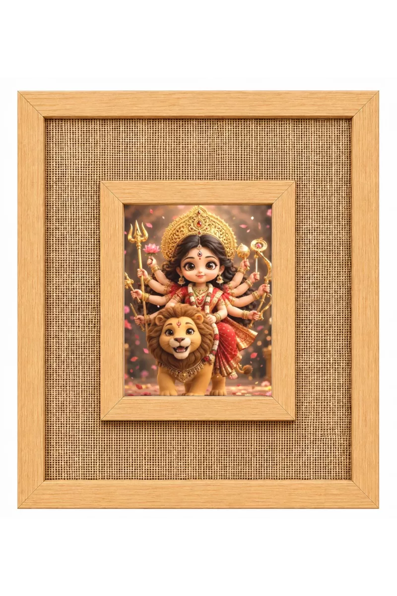 Durga Maa Laminated Jute Wall Photo Frame, 14 X 16 Inch (F174915)