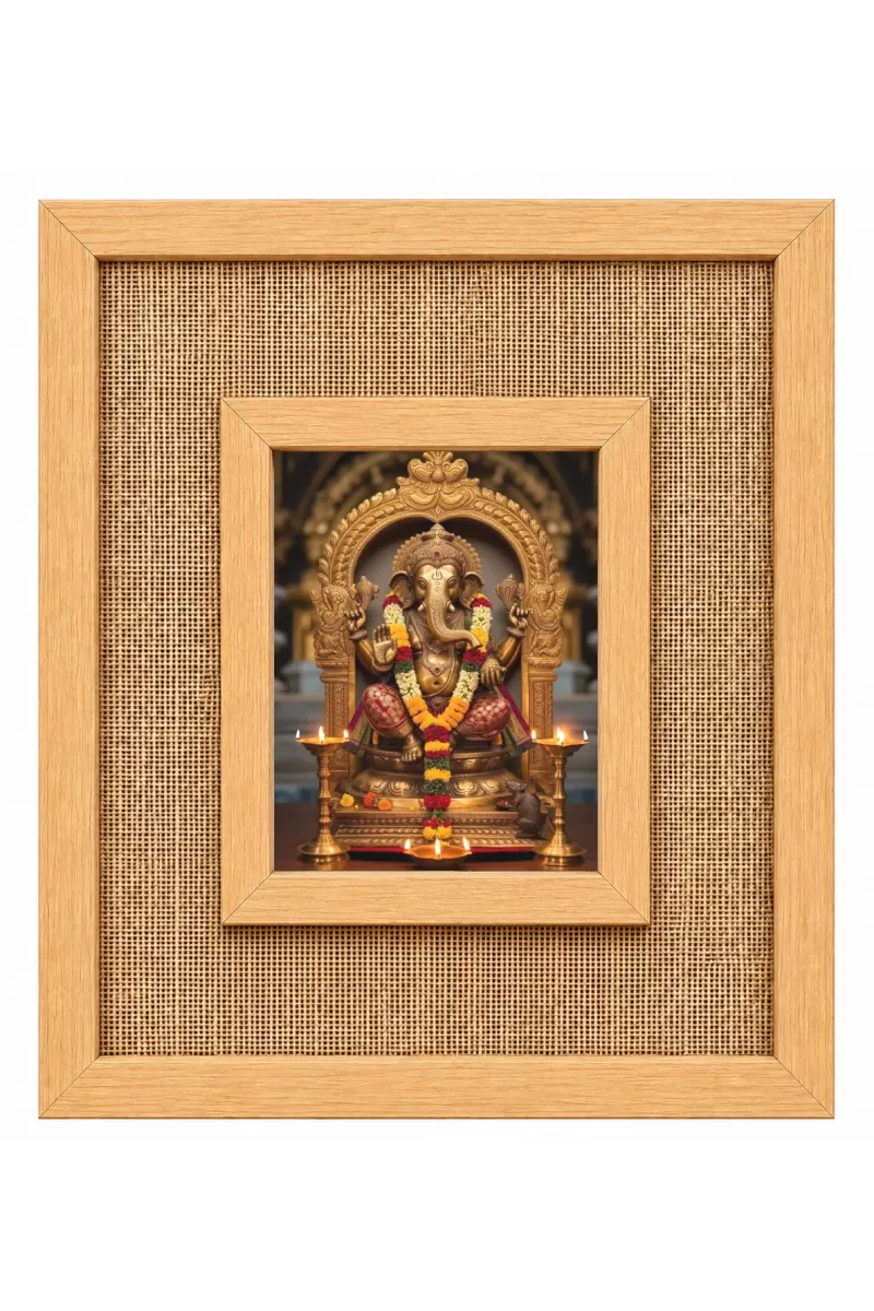 Lord Ganesha Laminated Jute Wall Photo Frame, 14 X 16 Inch (F174927)