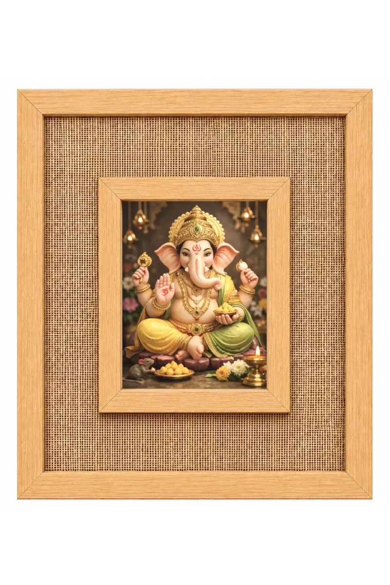 Lord Ganesha Laminated Jute Wall Photo Frame, 14 X 16 Inch (F174933)
