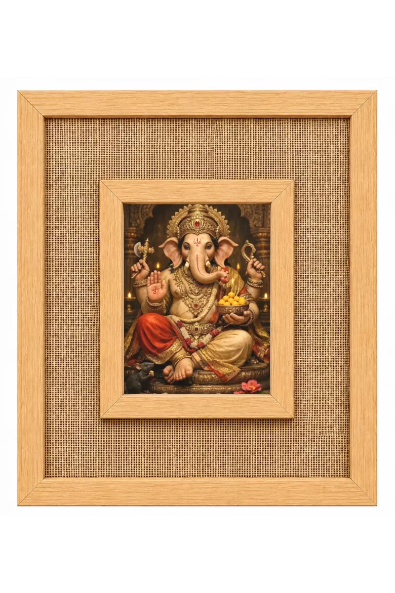Lord Ganesha Laminated Jute Wall Photo Frame, 14 X 16 Inch (F174935)