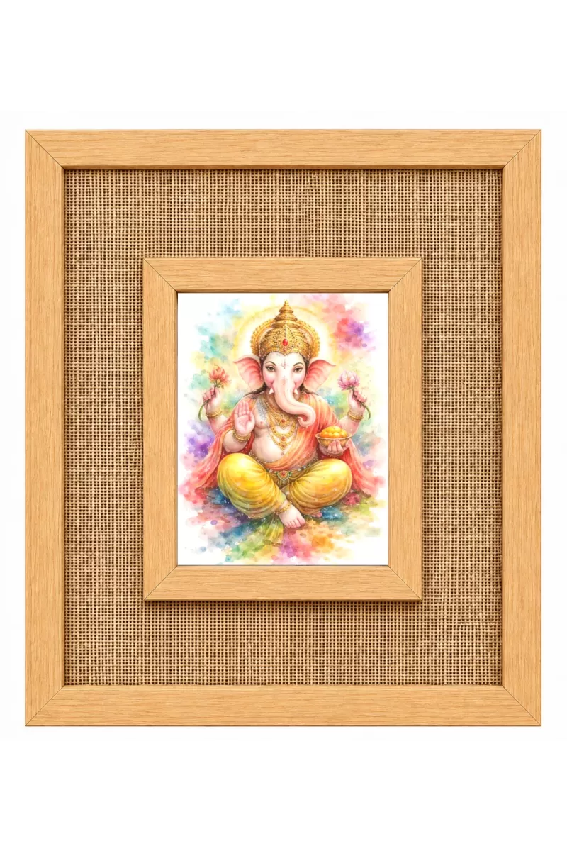 Lord Ganesha Laminated Jute Wall Photo Frame, 14 X 16 Inch (F174941)