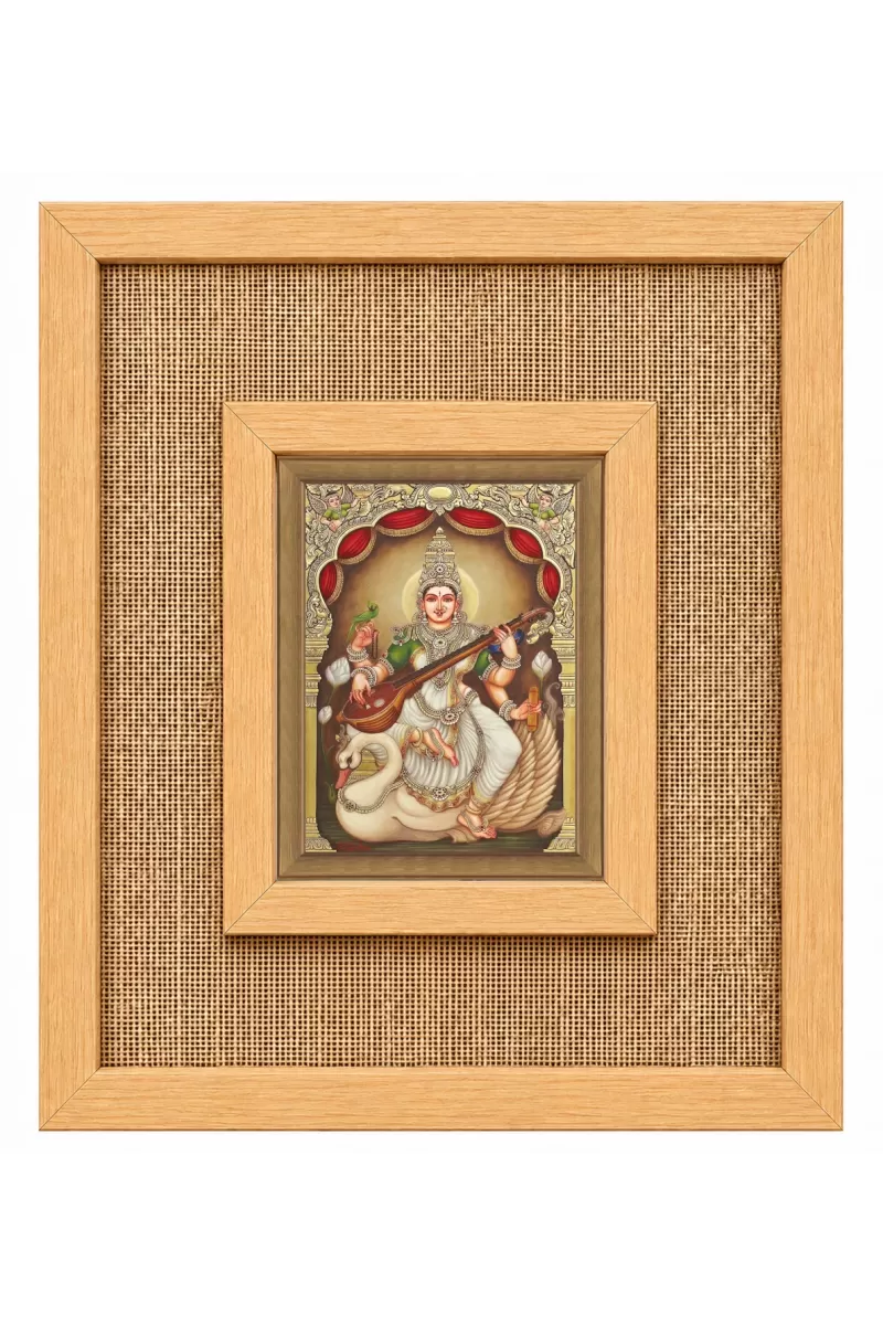 Goddess Saraswati Laminated Jute Wall Photo Frame, 14 X 16 Inch (F174943)