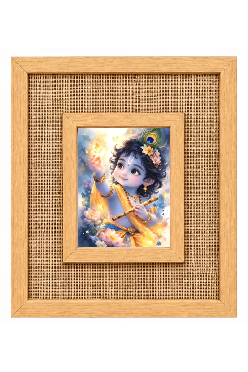 Lord Krishna Laminated Jute Wall Photo Frame, 14 X 16 Inch (F174946)