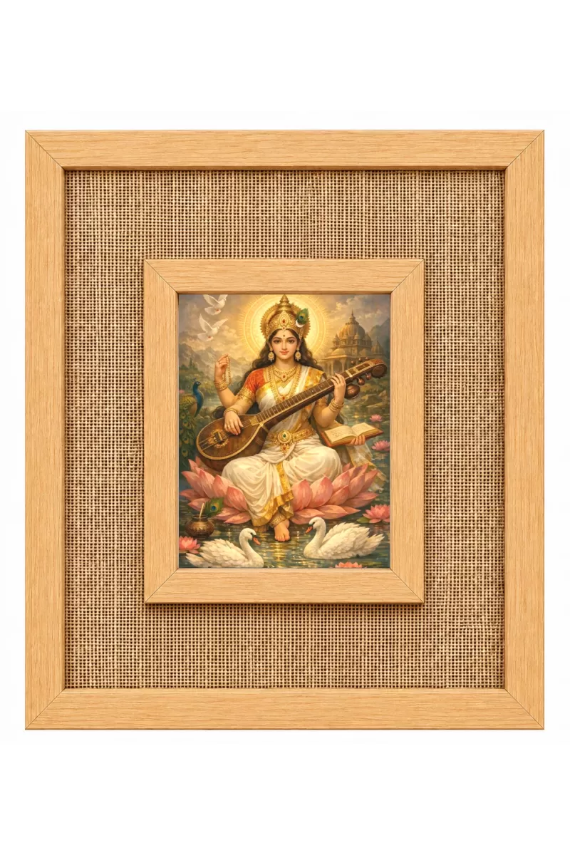 Goddess Saraswati Laminated Jute Wall Photo Frame, 14 X 16 Inch (F174984)