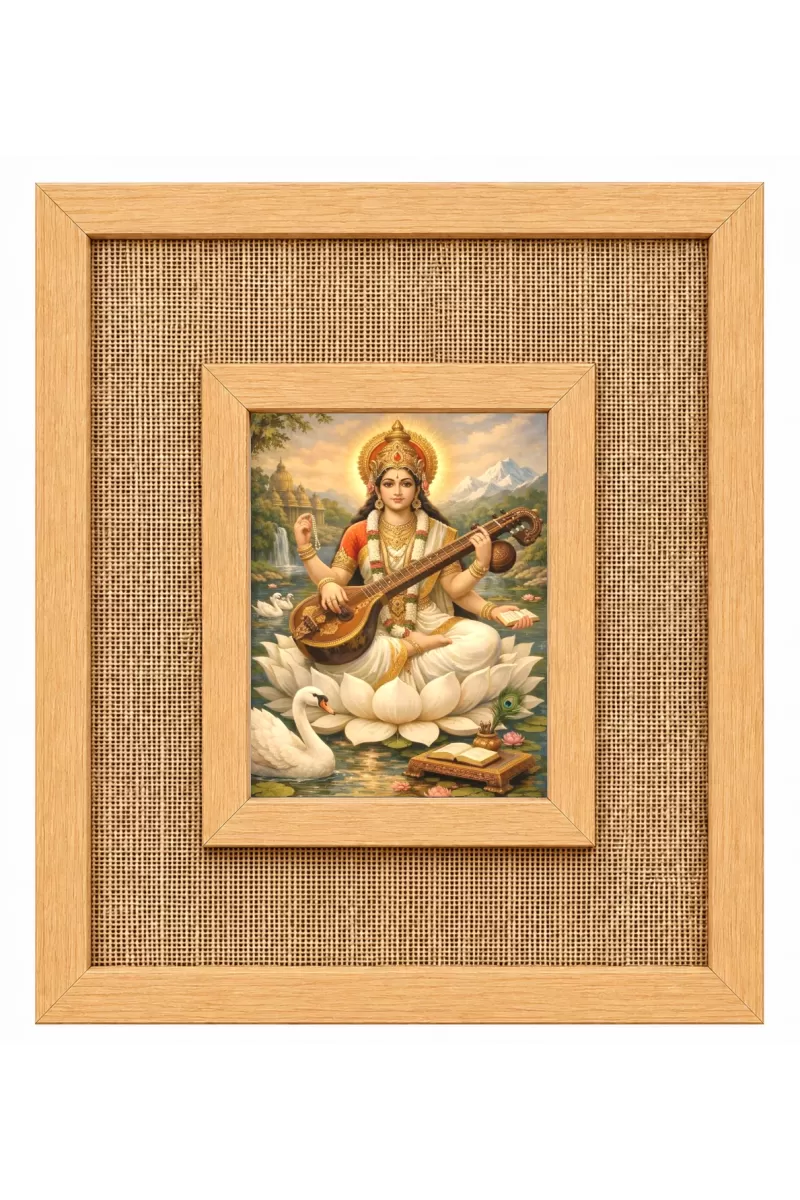 Goddess Saraswati Laminated Jute Wall Photo Frame, 14 X 16 Inch (F174997)