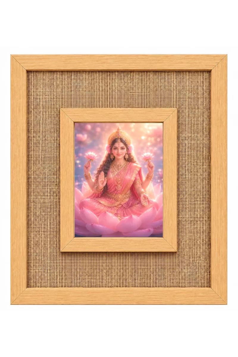Goddess Lakshmi Laminated Jute Wall Photo Frame, 14 X 16 Inch (F175002)