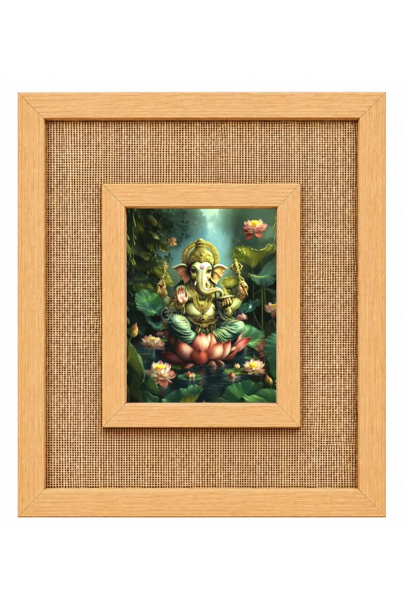Lord Ganesha Laminated Jute Wall Photo Frame, 14 X 16 Inch (F175004)