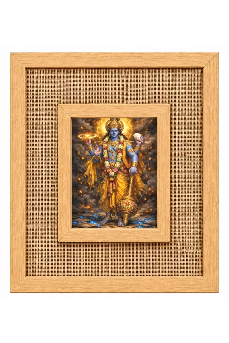 Lord Vishnu Laminated Jute Wall Photo Frame, 14 X 16 Inch (F175005)