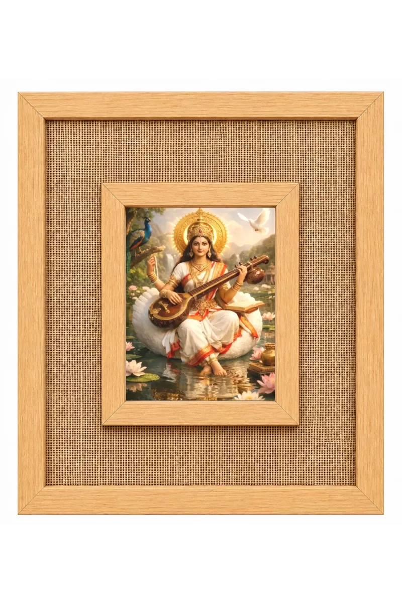 Goddess Saraswati Laminated Jute Wall Photo Frame, 14 X 16 Inch (F175014)
