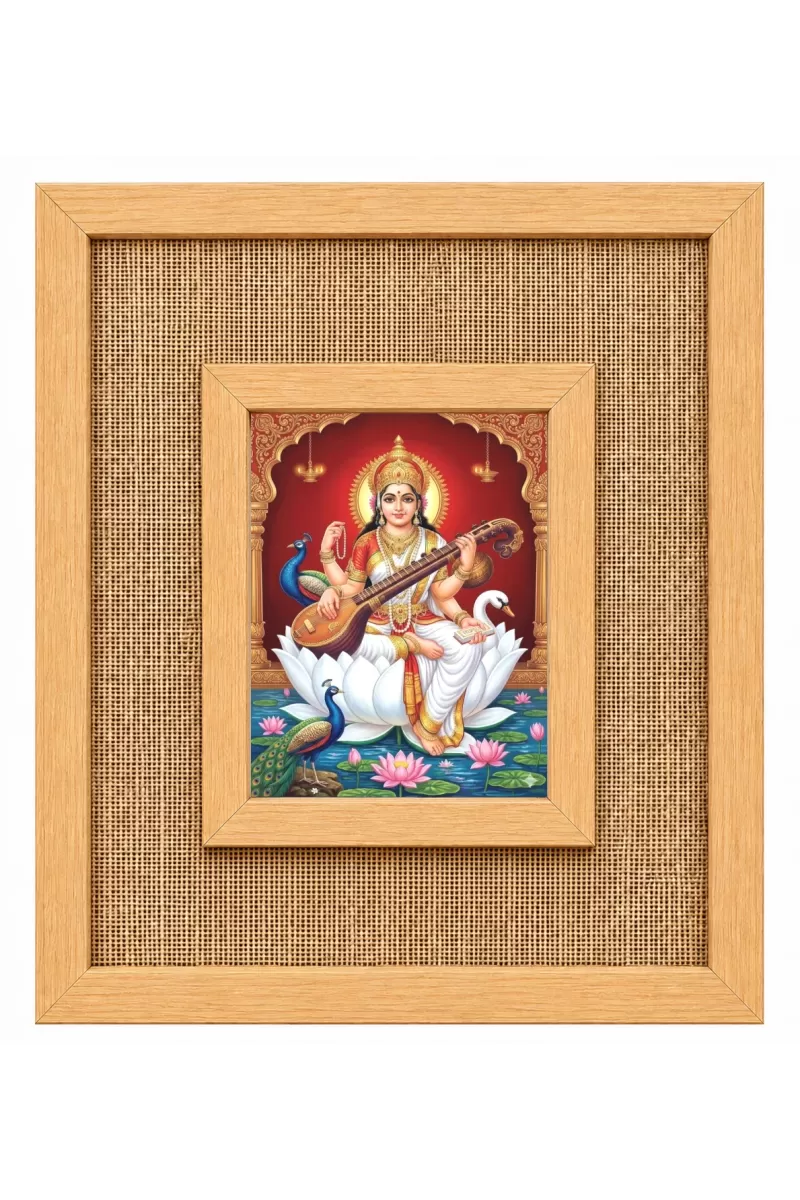Goddess Saraswati Laminated Jute Wall Photo Frame, 14 X 16 Inch (F175017)