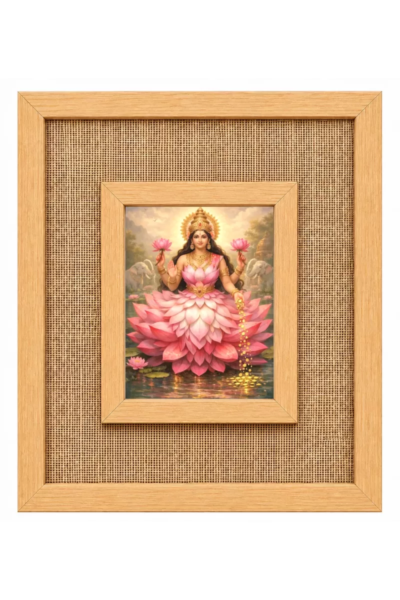 Goddess Lakshmi Laminated Jute Wall Photo Frame, 14 X 16 Inch (F175021)
