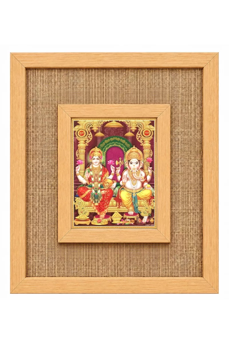 Lakshmi Ganesha Laminated Jute Wall Photo Frame, 14 X 16 Inch (F175033)